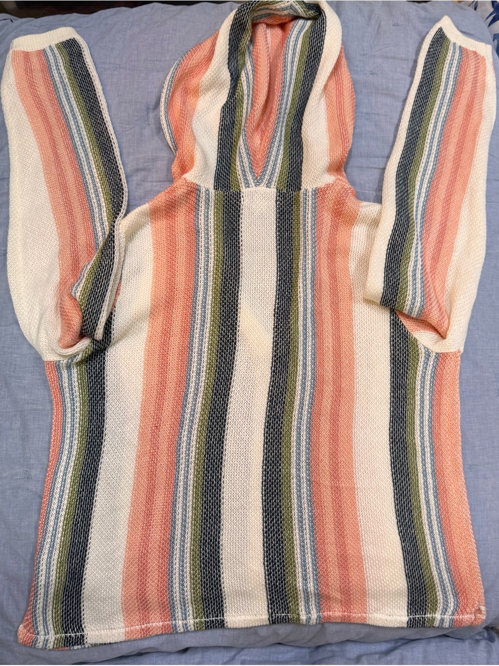 O'Neill Striped Hooded Beach Coverup in Coral, Navy & Cream - Picture 11 of 13